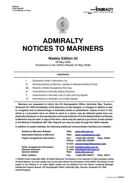admiralty notices to mariners - United Kingdom Hydrographic Office