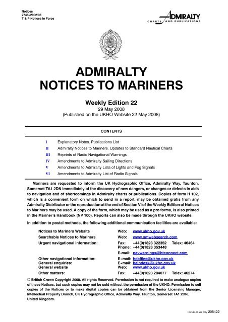 Admiralty Notices To Mariners United Kingdom Hydrographic Office