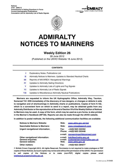ADMIRALTY NOTICES TO MARINERS