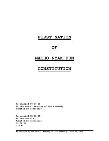 FIRST NATION OF NACHO NYAK DUN CONSTITUTION