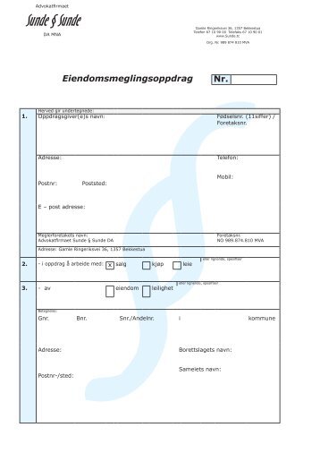 Vårt oppdragskjema finner du her. - Sunde § Sunde