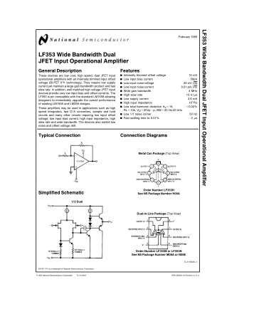 LF353 Wide Bandwidth Dual JFET Input Operational Amplifier