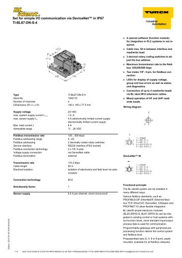 Set for simple I/O communication via DeviceNet™ in IP67 TI-BL67 ...