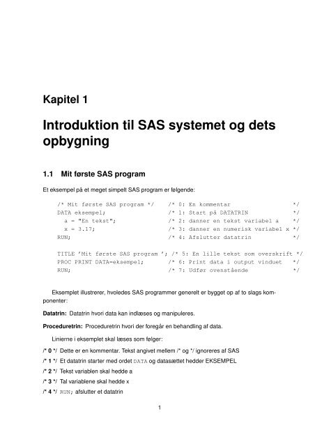 Supplerende noter til "Kursus i brug af SAS" (på dansk)