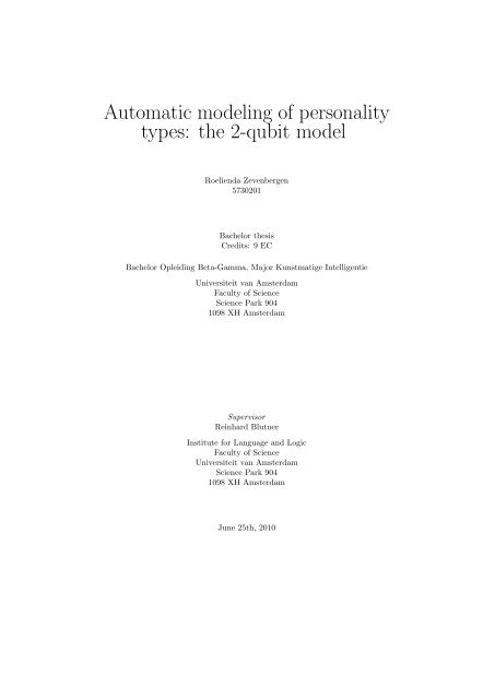 Automatic modeling of personality types - Universiteit van Amsterdam