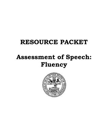 RESOURCE PACKET Assessment of Speech: Fluency