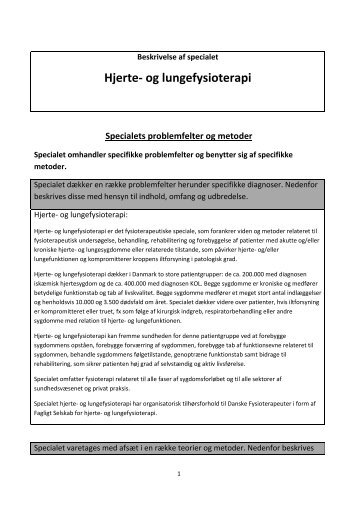 Beskrivelse af specialet Hjerte- og lungefysioterapi - Danske ...