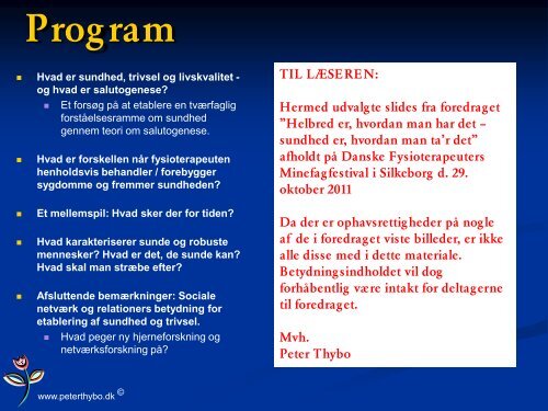 Hent Peter Thybos slides fra oplægget - Danske Fysioterapeuter