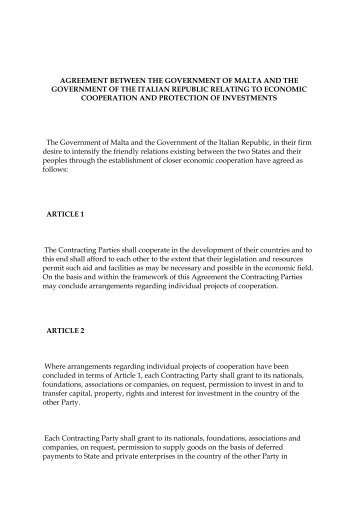 AGREEMENT BETWEEN THE GOVERNMENT OF MALTA ... - unctad