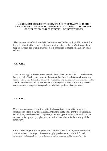 AGREEMENT BETWEEN THE GOVERNMENT OF MALTA ... - unctad