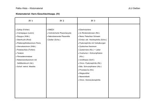 Patho-Histo – Klotzmaterial JLU Gießen Klotzmaterial ... - Vetstudy