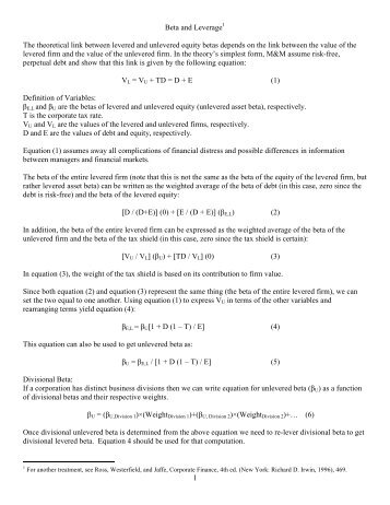 Beta, Leverage, and Divisional Beta