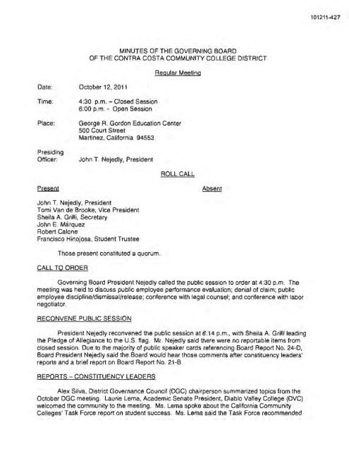 October 12, 2011 - Contra Costa Community College District