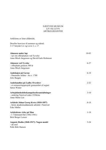 NÆSTVED MUSEUM LIV OG LEVN ARTIKELREGISTER Artiklerne ...