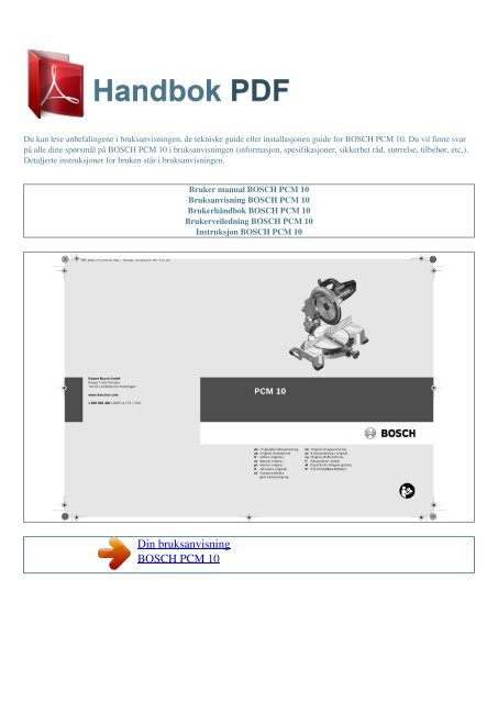 Bruker manual BOSCH PCM 10 - HANDBOK PDF
