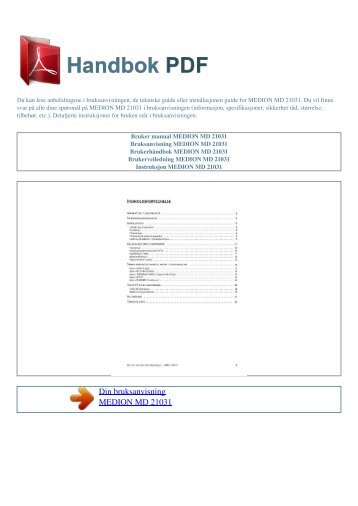 Bruker manual MEDION MD 21031 - HANDBOK PDF