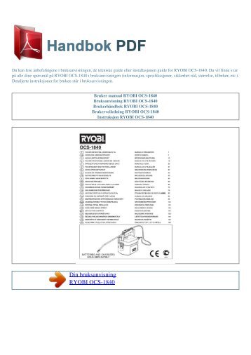 Bruker manual RYOBI OCS-1840 - HANDBOK PDF