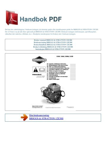 Bruker manual BRIGGS & STRATTON 12E300 - HANDBOK PDF