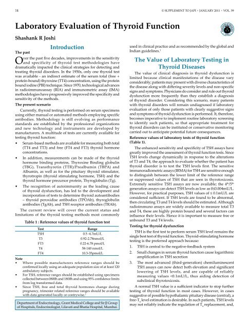 Laboratory Evaluation of Thyroid Function - Journal of the ...