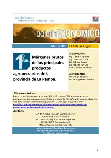 Márgenes brutos de los principales productos agropecuarios ... - INTA