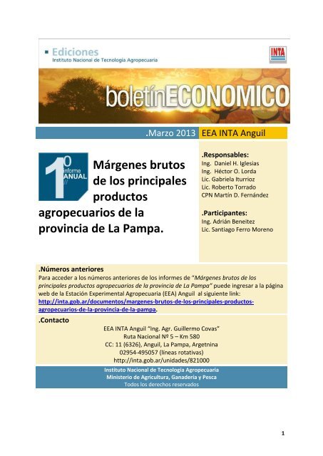 Márgenes brutos de los principales productos agropecuarios ... - INTA