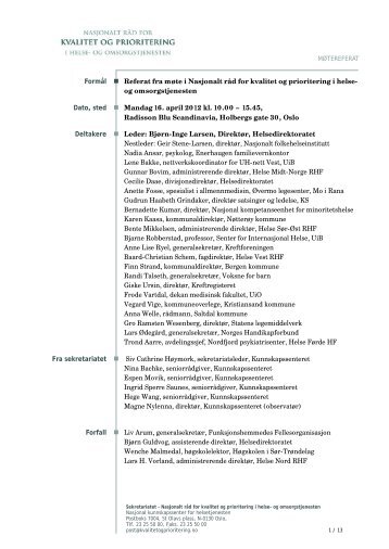 Styresak 069-2012 Vedlegg 6 - Referat møte nasjonalt råd