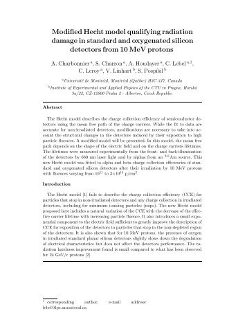 Modified Hecht model qualifying radiation damage in ... - iworid-8