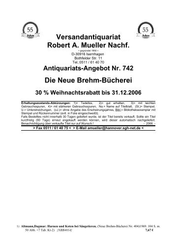 Antiquariats-Angebot Nr. 742 Die Neue Brehm ... - Antikbuch24