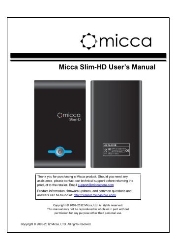 Micca Slim-HD User's Manual - Micca Store!