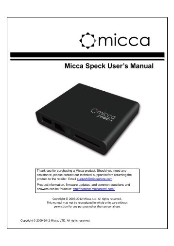 Micca Speck User's Manual - Micca Store!