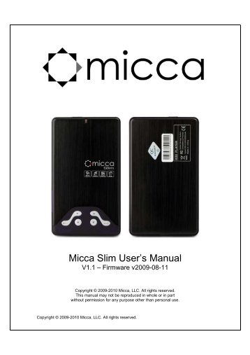 Micca Slim User's Manual - Micca Store!