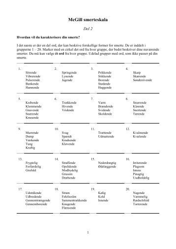 McGill smerteskala - www.spørgeskemaer.dk
