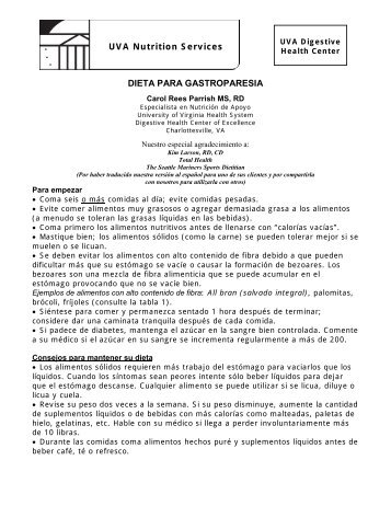 DIETA PARA GASTROPARESIA - University of Virginia Health System