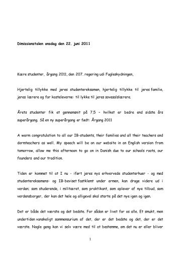 Dimissionstalen onsdag den 22. juni 2011 Kære ... - Herlufsholm