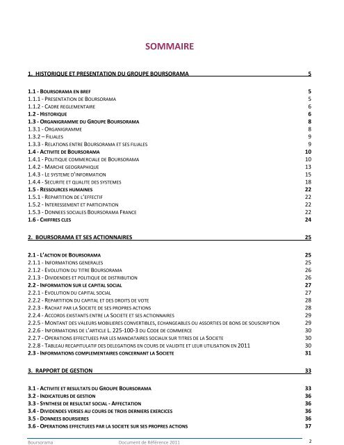 Document de Référence 2011 - Le Groupe - Boursorama