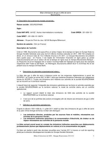 Bilan d'émissions de gaz à effet de serre - Le Groupe - Boursorama