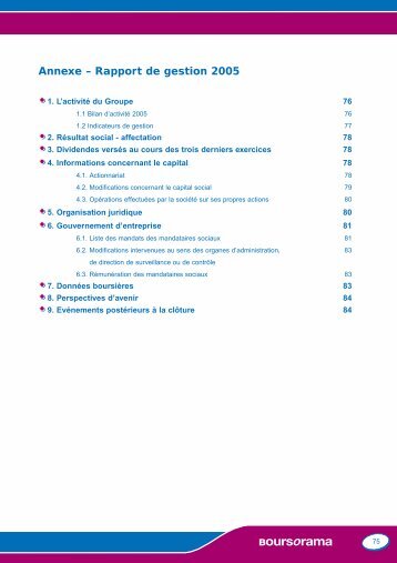 Annexe – Rapport de gestion 2005 - Le Groupe - Boursorama
