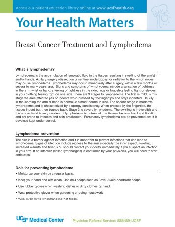 Breast Cancer Treatment and Lymphedema - UCSF Radiation ...