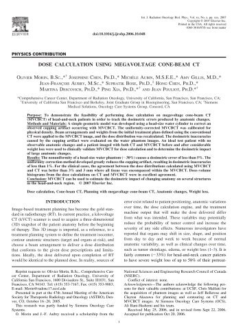 Dose calculation using megavoltage cone-beam CT. - UCSF ...