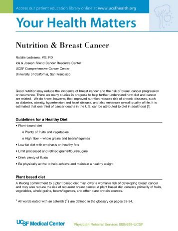 Nutrition & Breast Cancer - UCSF Radiation Oncology - University of ...