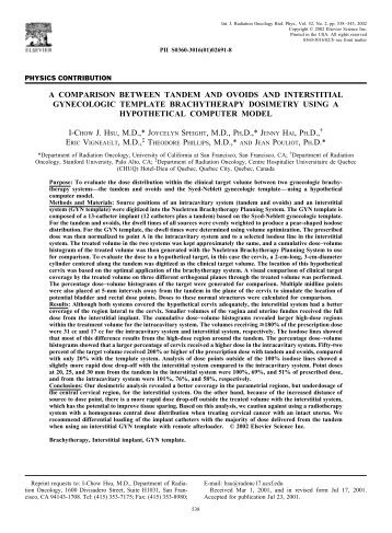 Gynecologic template brachytherapy dosimetry - UCSF Radiation ...