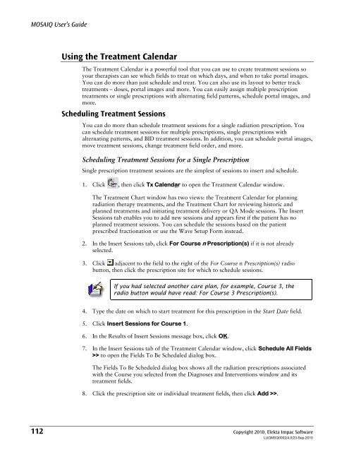 MOSAIQ User's Guide - UCSF Radiation Oncology