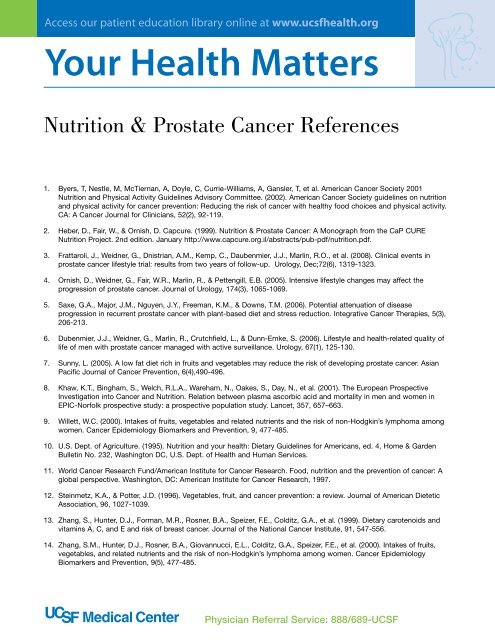 Nutrition Prostate Cancer References - UCSF Radiation Oncology