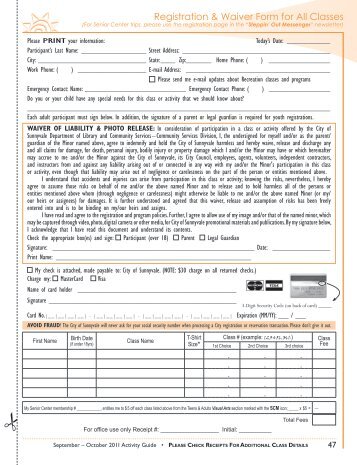 Registration & Waiver Form for All Classes - City of Sunnyvale