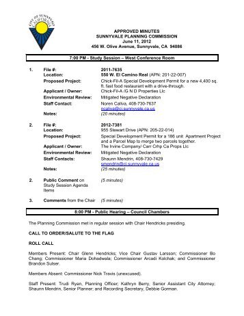 APPROVED MINUTES SUNNYVALE PLANNING ... - City of Sunnyvale