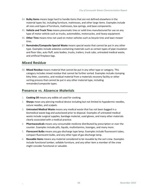 City of Sunnyvale Waste Characterization Report