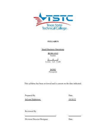 SYLLABUS Small Business Operations BUSG 1315 2 - Texas State ...