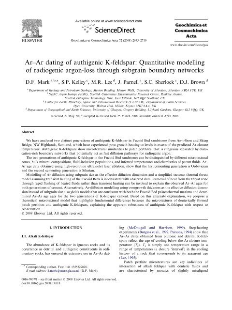 Ar–Ar dating of authigenic K-feldspar - University of Glasgow