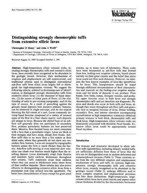 Distinguishing strongly rheomorphic tuffs from extensive silicic lavas