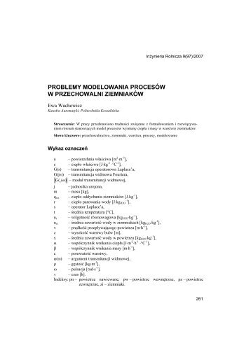 problemy modelowania procesów w przechowalni ziemniaków